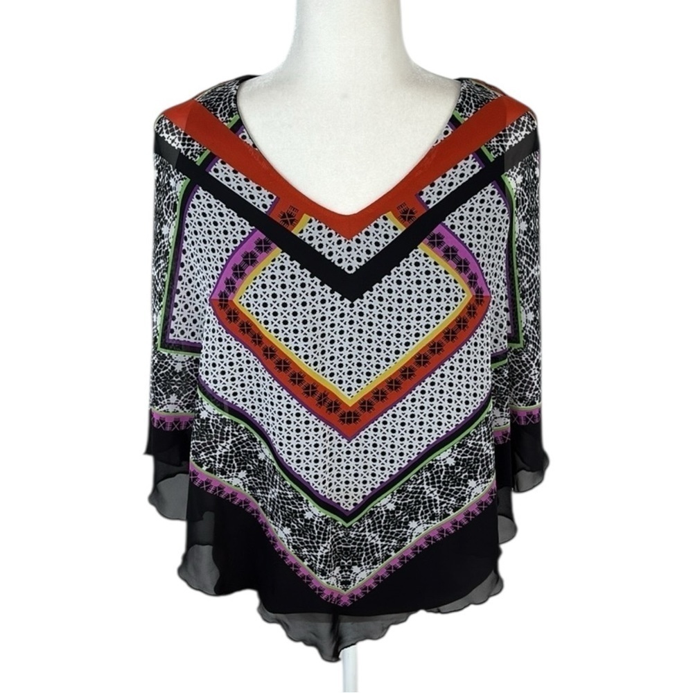 Sara Michelle Multicolored V-Neck Blouse Size M